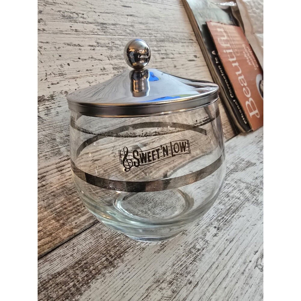 Vintage Libby Vintage Sweet 'N Low Glass Jar Sugar Bowl with Chrome Lid